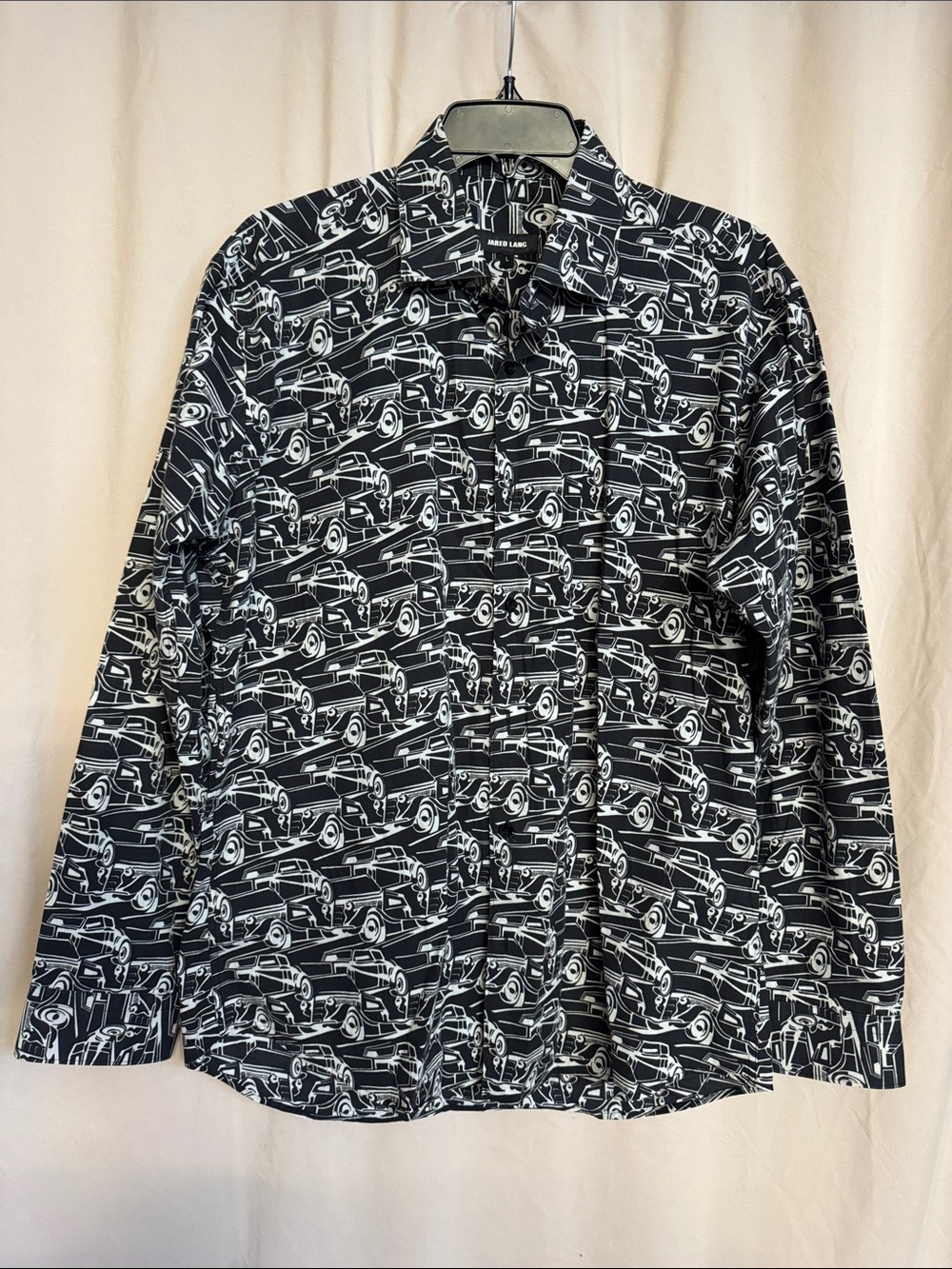 Jared Lang  Car Print Button-Down Shirt, Size L, Color Black/White